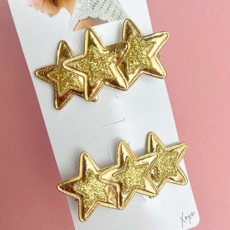 2PK NOVELTY CLIPS: faux metal stars gold