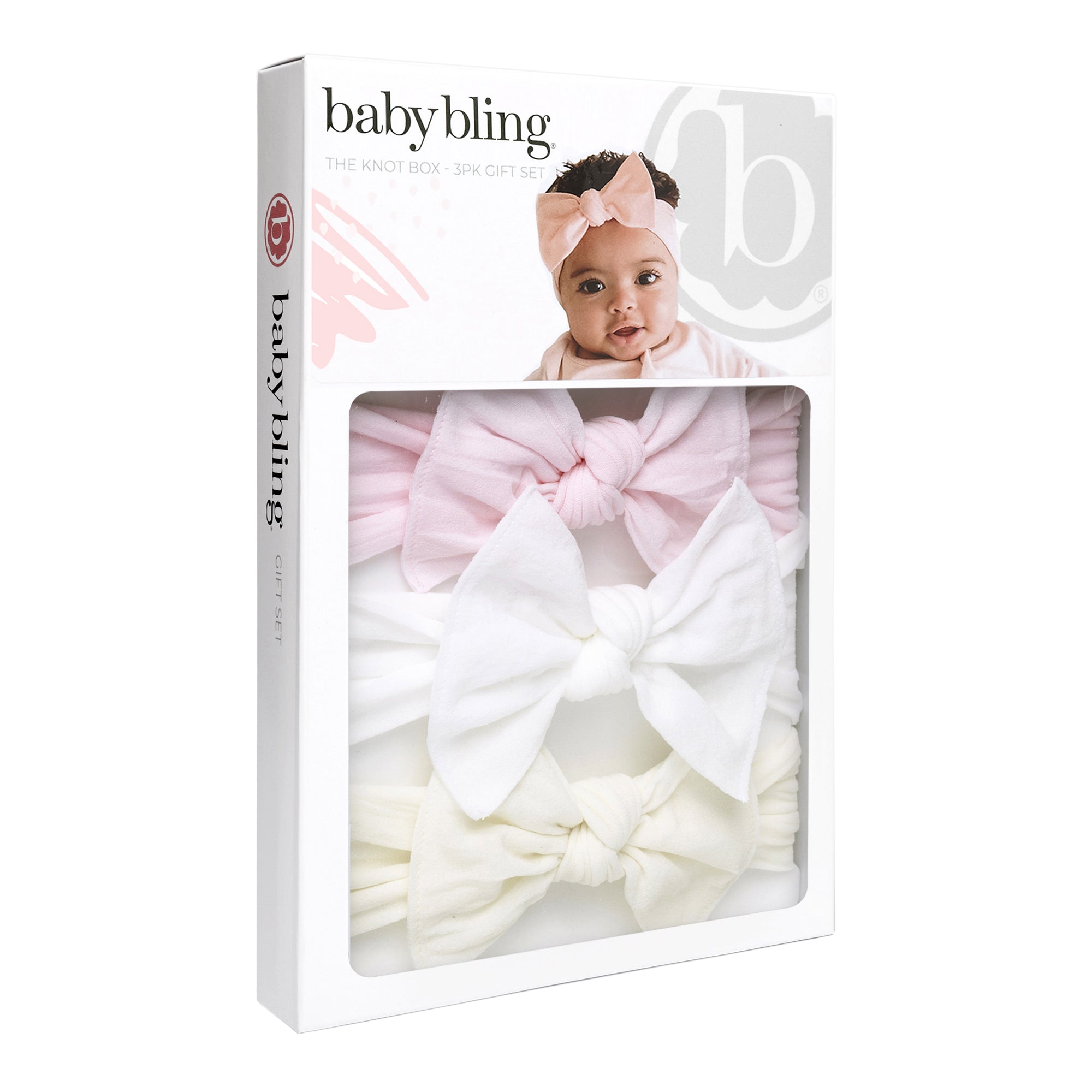 3PK BOX KNOT SET: pink+white+ivory – Baby Bling Bows