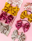 VELVET FAB SKINNY: blush/crushed medallion-Baby Bling Bows