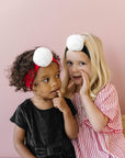 Soft Nylon Headband with Faux Luxe Fur Pom One Size: cherry/white-Baby Bling Bows