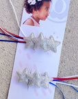 2PK NOVELTY SHOOTING STAR CLIPS: silver / red, white & blue