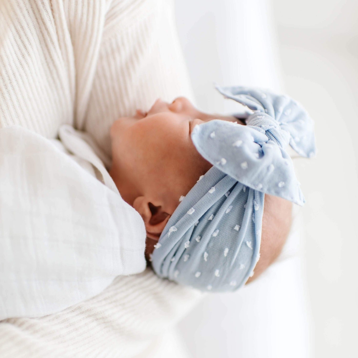 Soft Nylon Headband Patterned Shabby Knot One Size: dusty blue dot-Baby Bling Bows