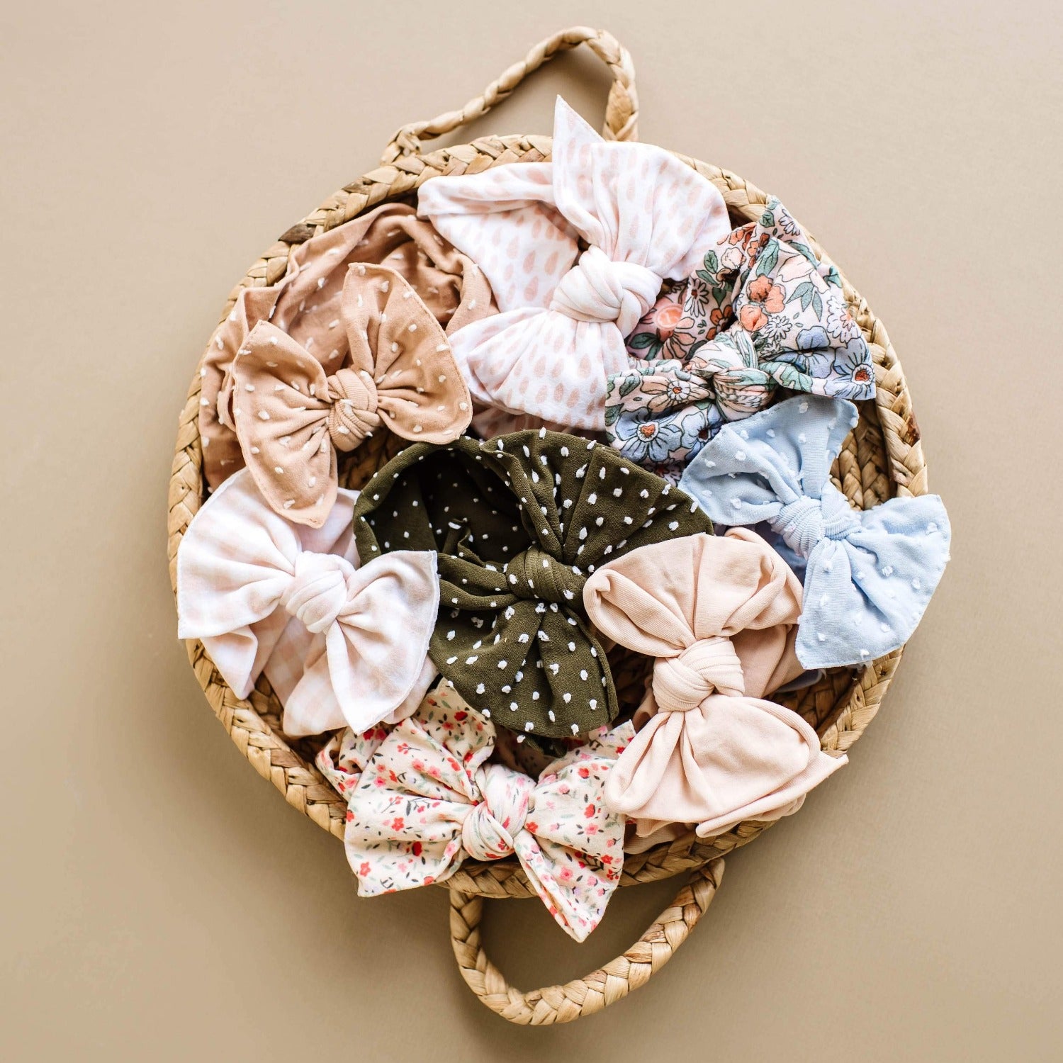 Soft Nylon Headband Patterned Shabby Knot One Size: dusty blue dot-Baby Bling Bows