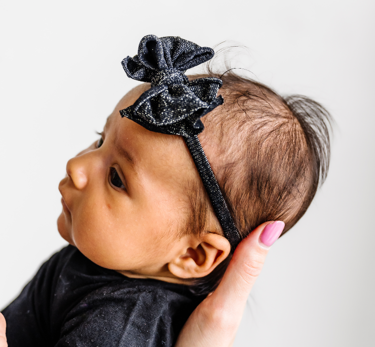 Hair Bows Baby Bow Bling METALLIC BABY FAB SKINNY: Black – Baby