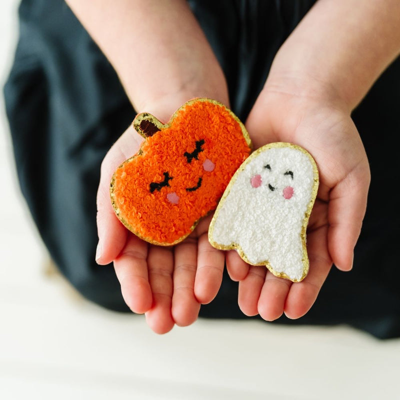 2PK NOVELTY CLIPS: chenille pumpkin & ghost