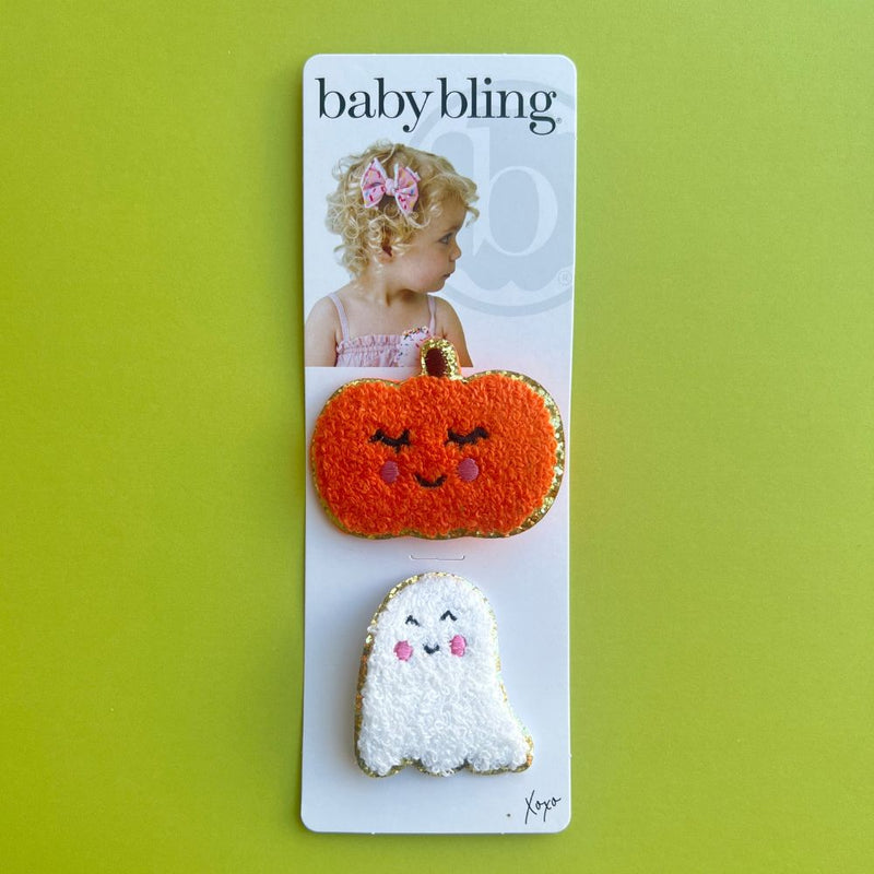 2PK NOVELTY CLIPS: chenille pumpkin & ghost