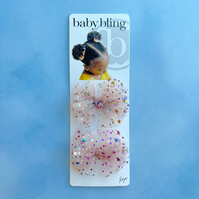 2PK TULLE BABY FAB CLIPS: pink multi star tulle