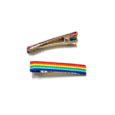 2PK RIBBON CLIPS: rainbow stripe