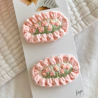 2PK NOVELTY CLIPS: hand woven meadow pink
