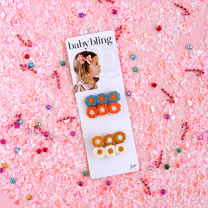 4PK NOVELTY CLIPS: fall embroidered flowers