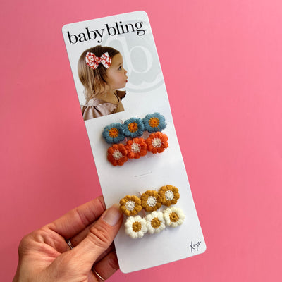 4PK NOVELTY CLIPS: fall embroidered flowers