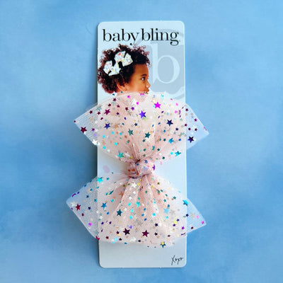 TULLE FAB CLIP: pink multi star