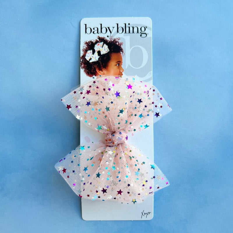 TULLE FAB CLIP: pink multi star