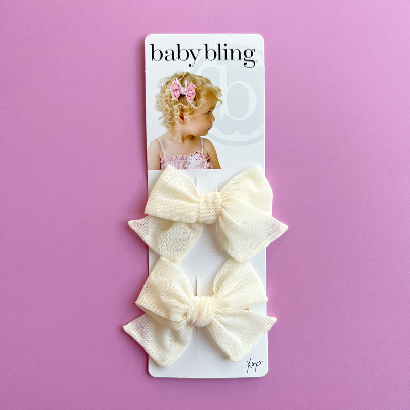2PK TULLE BABY BLOOM CLIPS: ivory