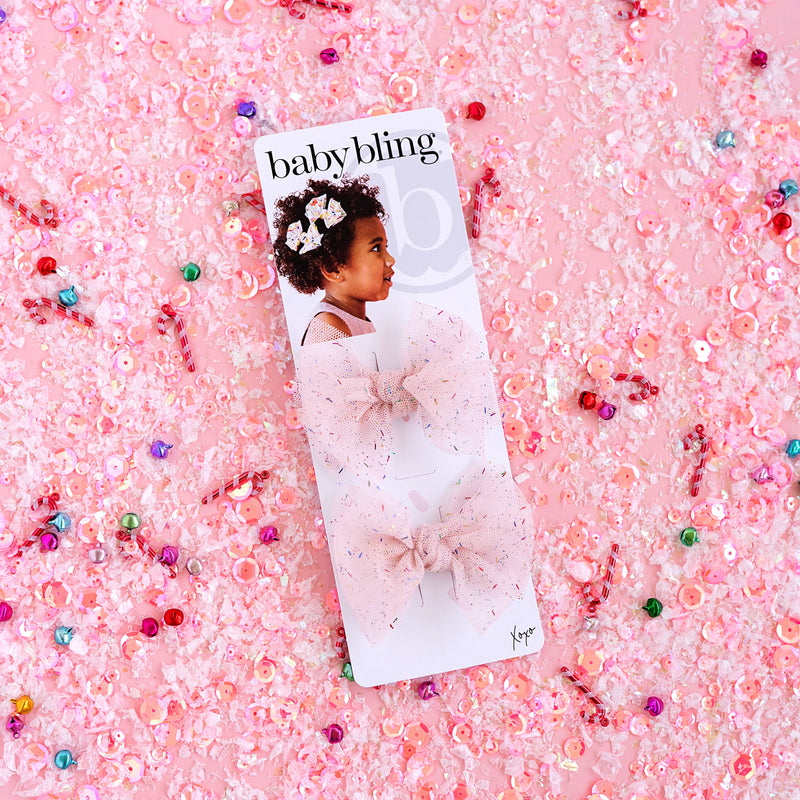 2PK TULLE BABY FAB® CLIPS: pink tinsel
