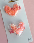 2PK NOVELTY CLIPS: bubble confetti hearts coral