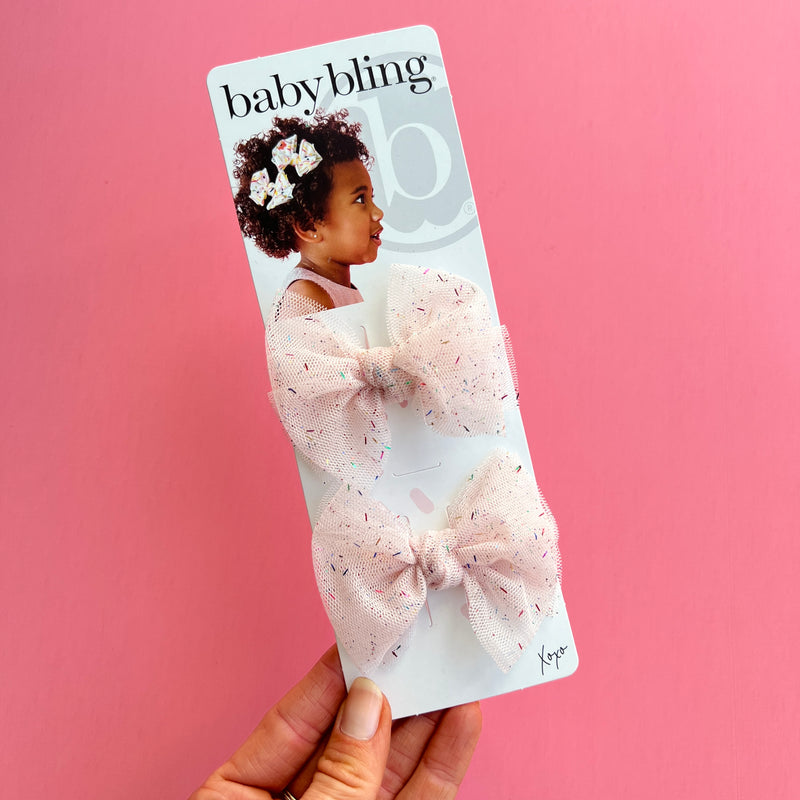 2PK TULLE BABY FAB® CLIPS: pink tinsel