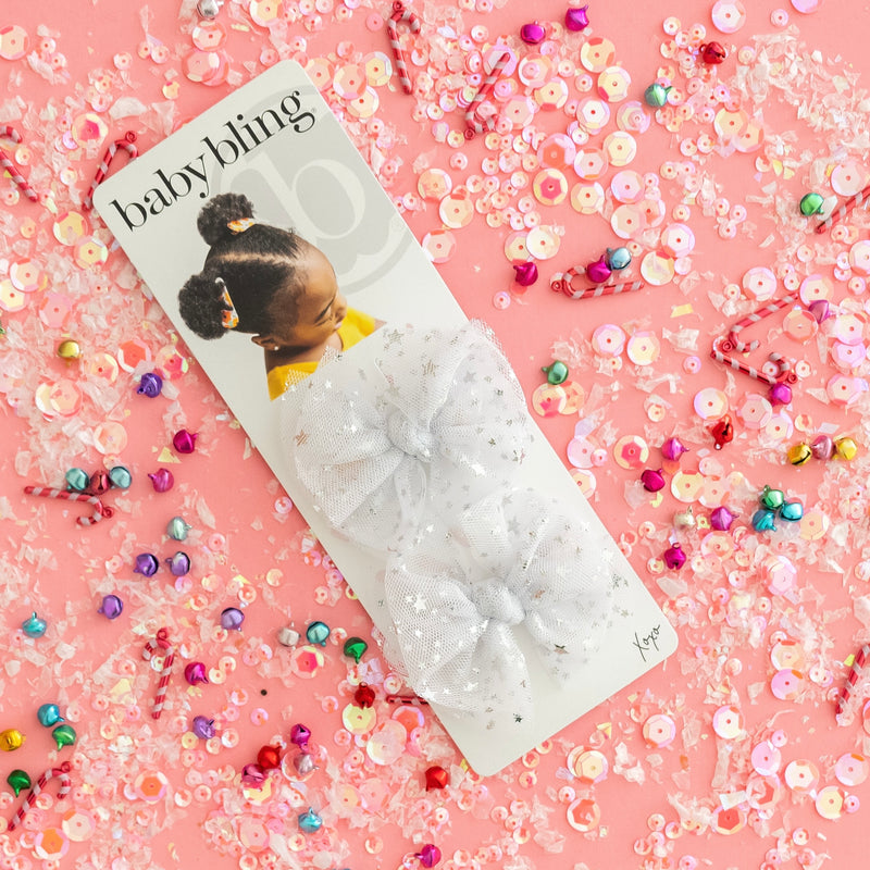 2PK TULLE BABY FAB® CLIPS: white silver star