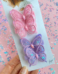 4PK SEQUIN BUTTERFLY CLIPS: pink/purple