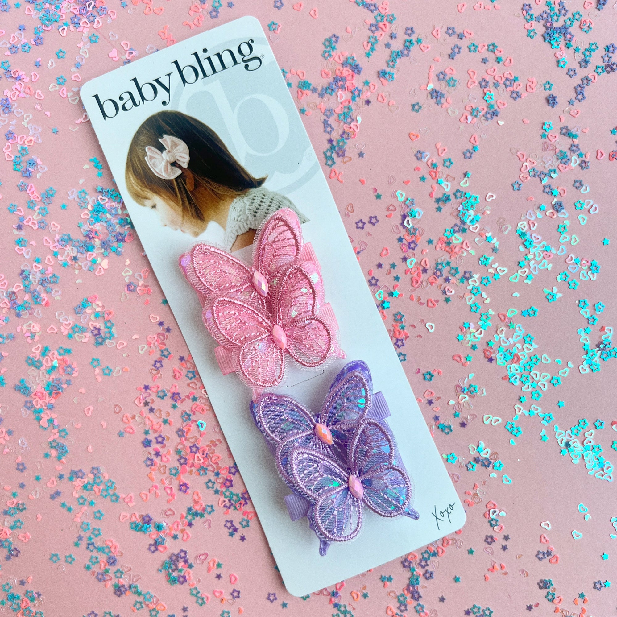 4PK SEQUIN BUTTERFLY CLIPS: pink/purple