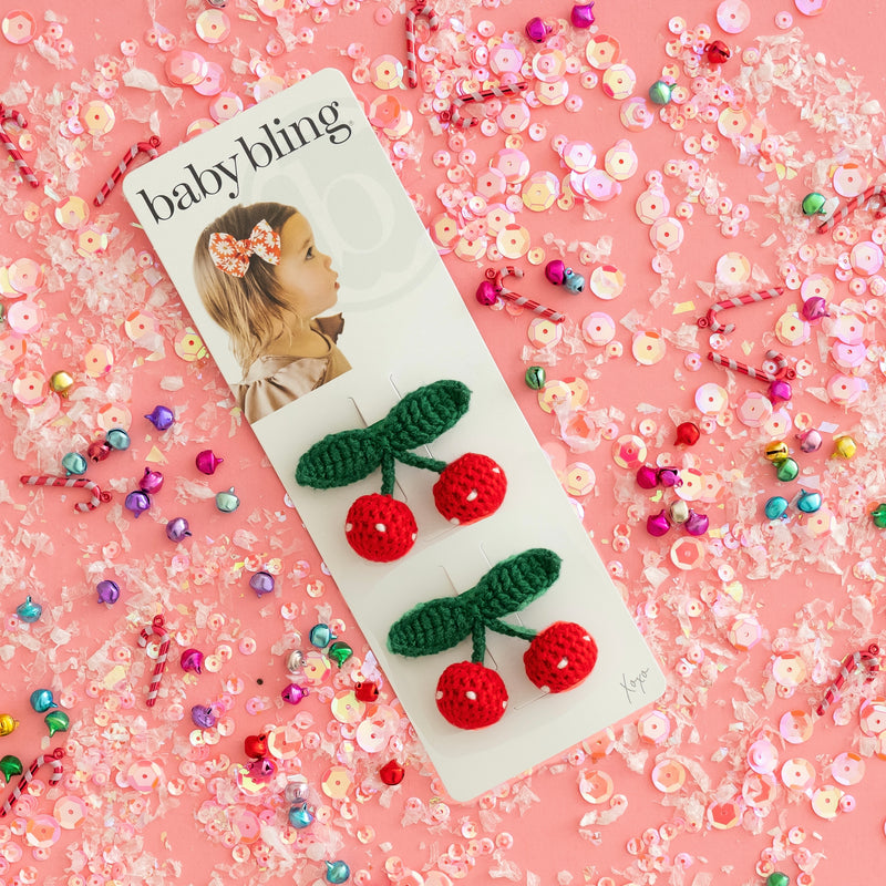 2PK NOVELTY CLIPS: crochet cherries