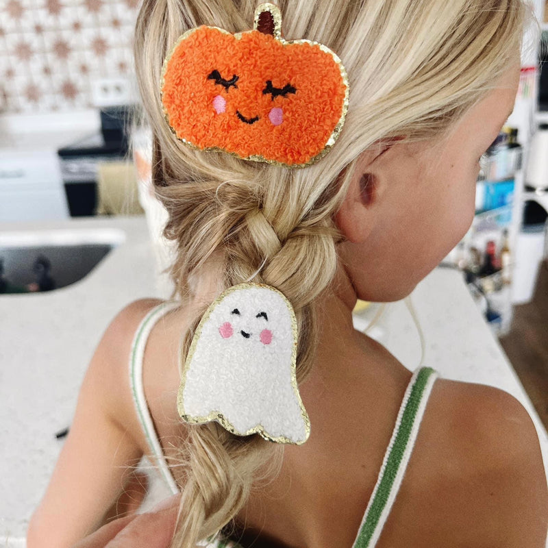 2PK NOVELTY CLIPS: chenille pumpkin & ghost