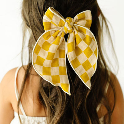 POINTED BIG BELLE CLIP: gauze mustard race check