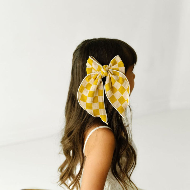 POINTED BIG BELLE CLIP: gauze mustard race check