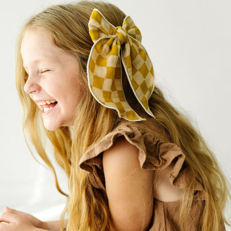 POINTED BIG BELLE CLIP: gauze mustard race check
