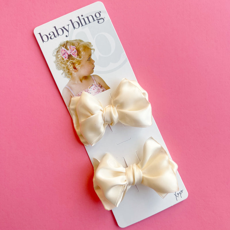 2PK SATIN BABY FAB CLIPS: ivory