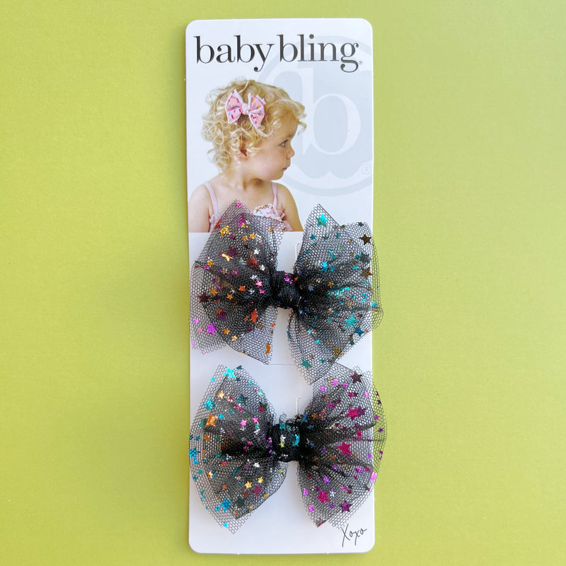 2PK TULLE BABY FAB CLIPS: black multi star