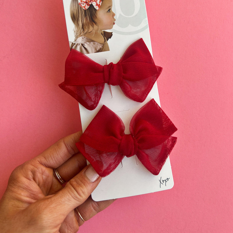 2PK TULLE BABY BLOOM CLIPS: red