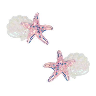 2PK NOVELTY CLIPS: mermaid shells pink / white