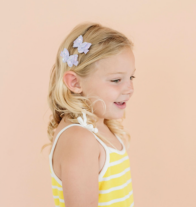 4PK SEQUIN BUTTERFLY CLIPS: light orchid / white