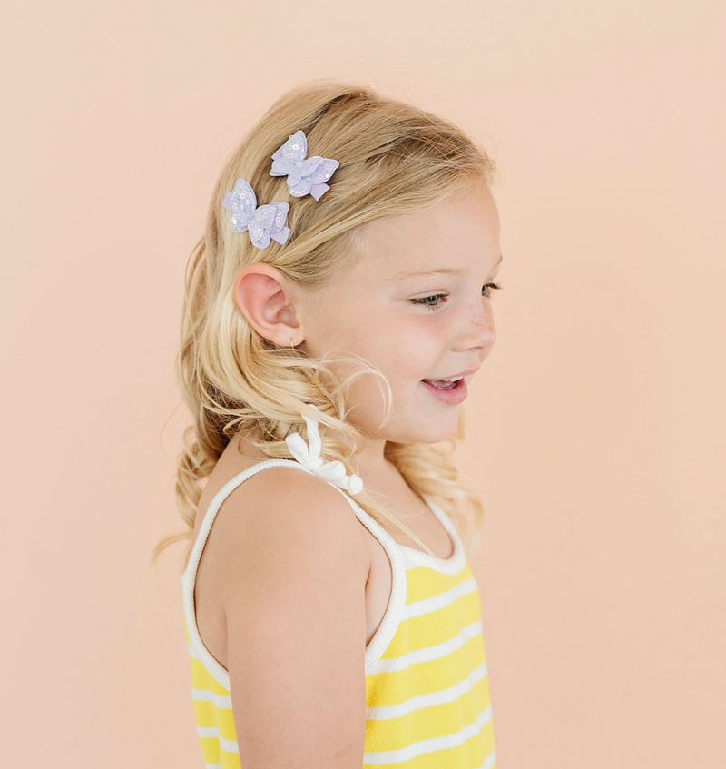 4PK SEQUIN BUTTERFLY CLIPS: light orchid / white