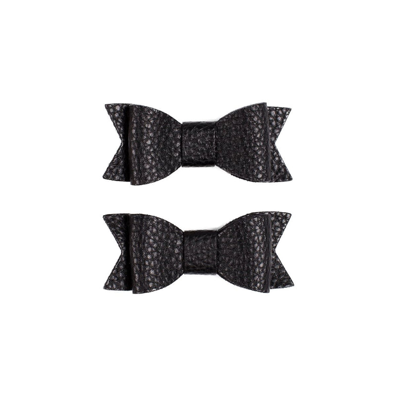 2PK LEATHER BOW TIE CLIPS: black