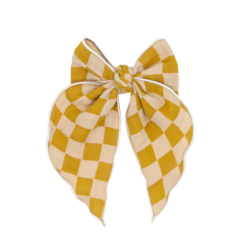 POINTED BIG BELLE CLIP: gauze mustard race check