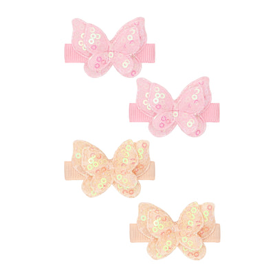 4PK SEQUIN BUTTERFLY CLIPS: pink / peach