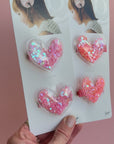 2PK NOVELTY CLIPS: bubble confetti hearts coral