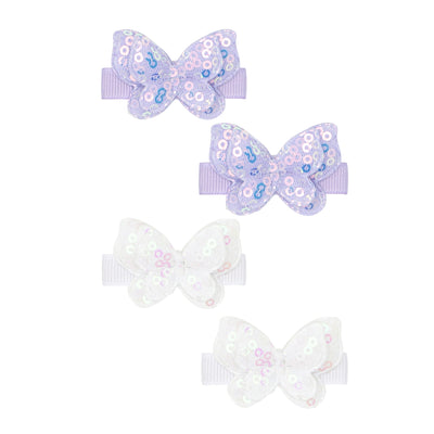 4PK SEQUIN BUTTERFLY CLIPS: light orchid / white