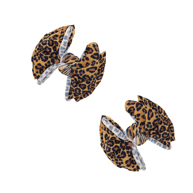 2 Pack Printed Soft Nylon Baby Fab Clips: leopard-Baby Bling Bows
