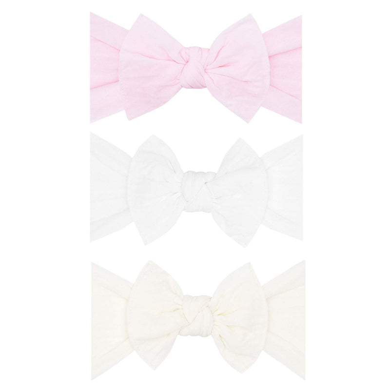 Soft Nylon Headbands 3pk Box Knot Set One Size: pink+white+ivory-Baby Bling Bows