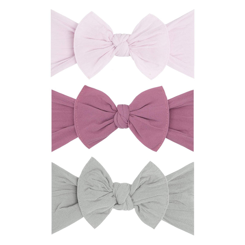 Soft Nylon Headbands 3pk Box Knot Set One Size: primrose+mauve+grey-Baby Bling Bows
