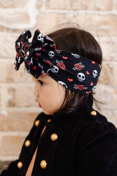 Soft Nylon Headband Printed Fab Style One Size: skull n rose-Baby Bling Bows