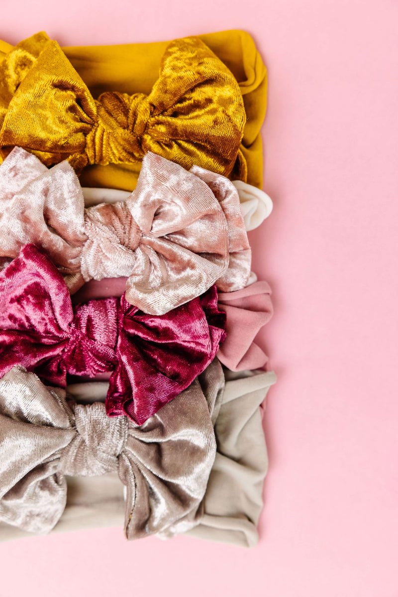 Soft Nylon Skinny Headband Velvet FAB-BOW-LOUS One Size: black/crushed mushroom-Baby Bling Bows