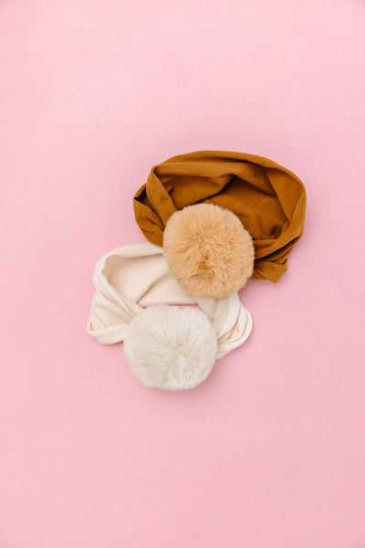 LUXE FUR POM: oatmeal-Baby Bling Bows