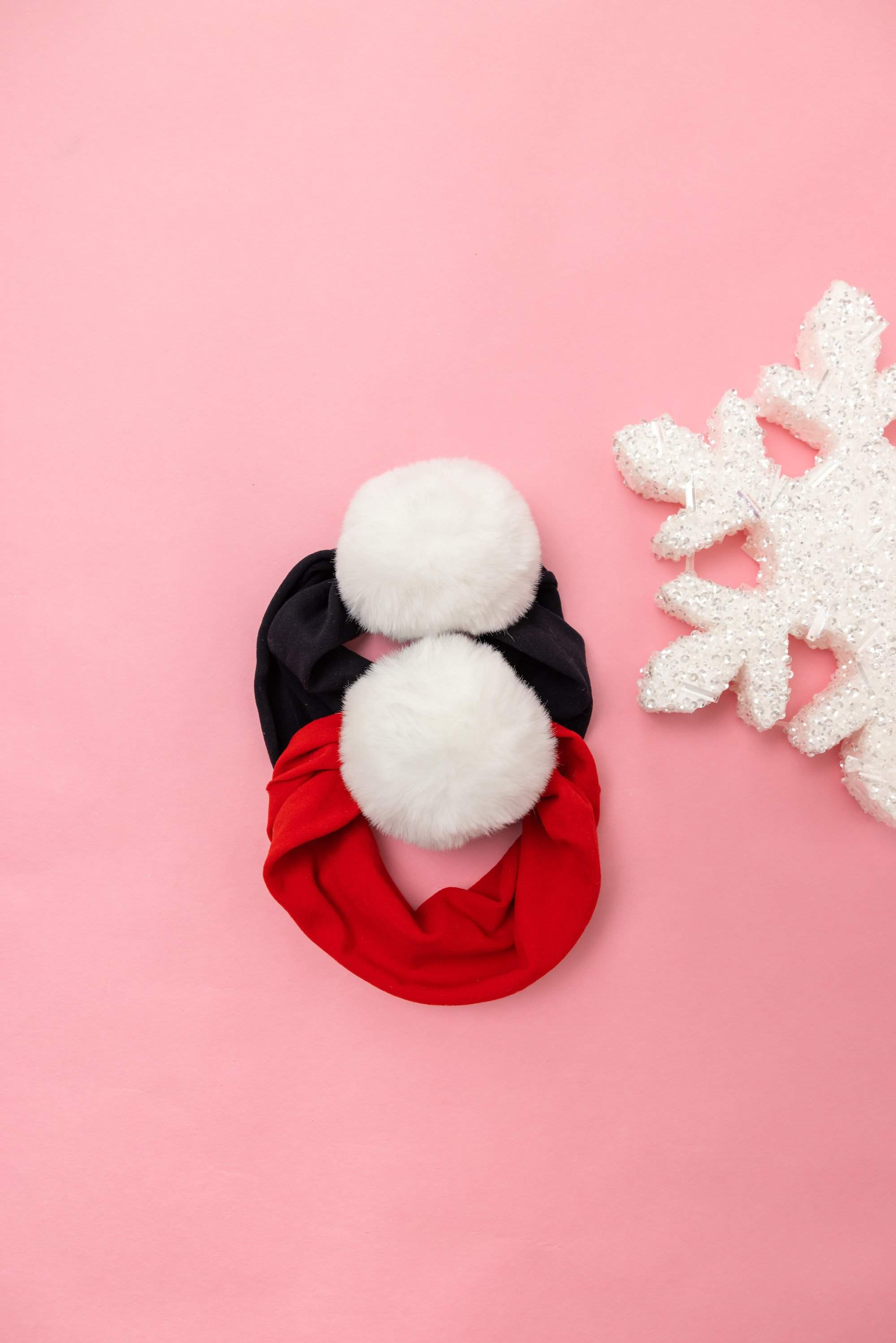 Soft Nylon Headband with Faux Luxe Fur Pom One Size: black/white-Baby Bling Bows