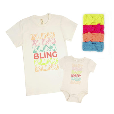 Soft Cotton Adult T-Shirt: "bling": MEDIUM-Baby Bling Bows