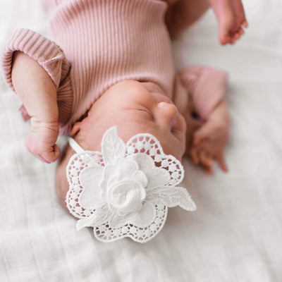 Soft Skinny Nylon Headband with Applique Flower One Size: white/white-Baby Bling Bows