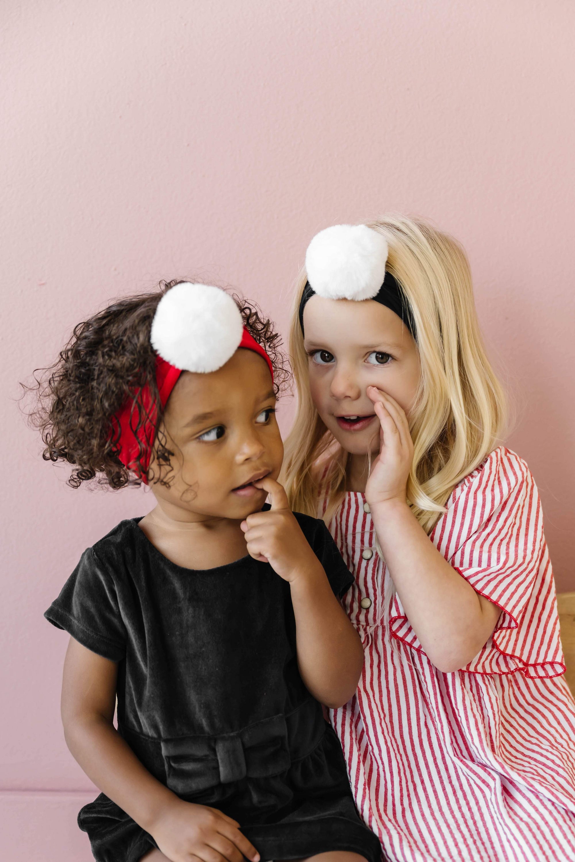 Soft Nylon Headband with Faux Luxe Fur Pom One Size: black/white-Baby Bling Bows